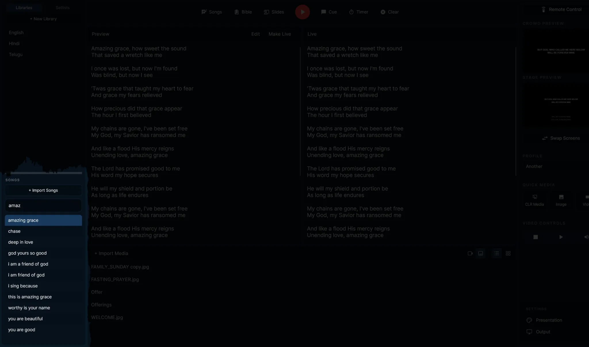 PraiseMates song browser with search and import